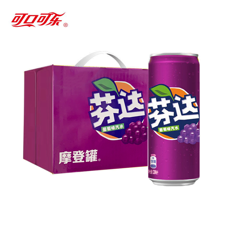 可口可乐摩登罐芬达汽水葡萄味苹果蜜桃味碳酸饮料330ml*12罐整箱 咖啡/麦片/冲饮 碳酸饮料 原图主图