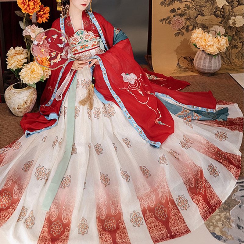 蝉佩汉服女古装中国风广袖衫唐制复原款齐胸胸襦裙国风刺绣春夏款