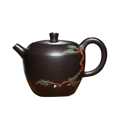 松影黑朱泥球孔巨轮宜兴紫砂壶