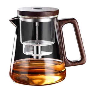 木把飘逸杯全玻璃内胆家用沏茶飘逸壶按压式冲茶器茶水分离泡茶壶