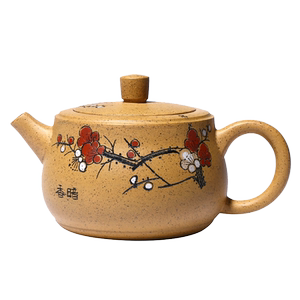 宜兴紫砂壶纯手工泥绘梅花汉瓦壶功夫茶具原矿芝麻段泥大口泡茶壶