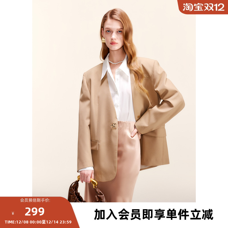 MISSCOCOON【高知touch】24春新款简约V领精纺羊毛西装短外套