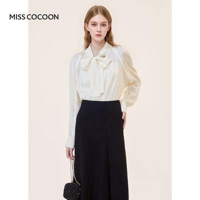 MISSCOCOON【静谧橙光】24早秋新品法式优雅醋酸飘带领雪纺衫