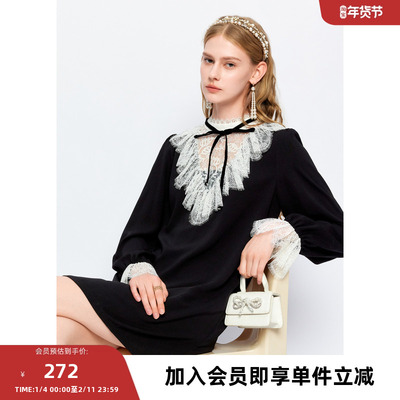 missCOCOON【莫奈花园】24春新款宫廷蕾丝拼接荷叶边泡泡袖连衣裙