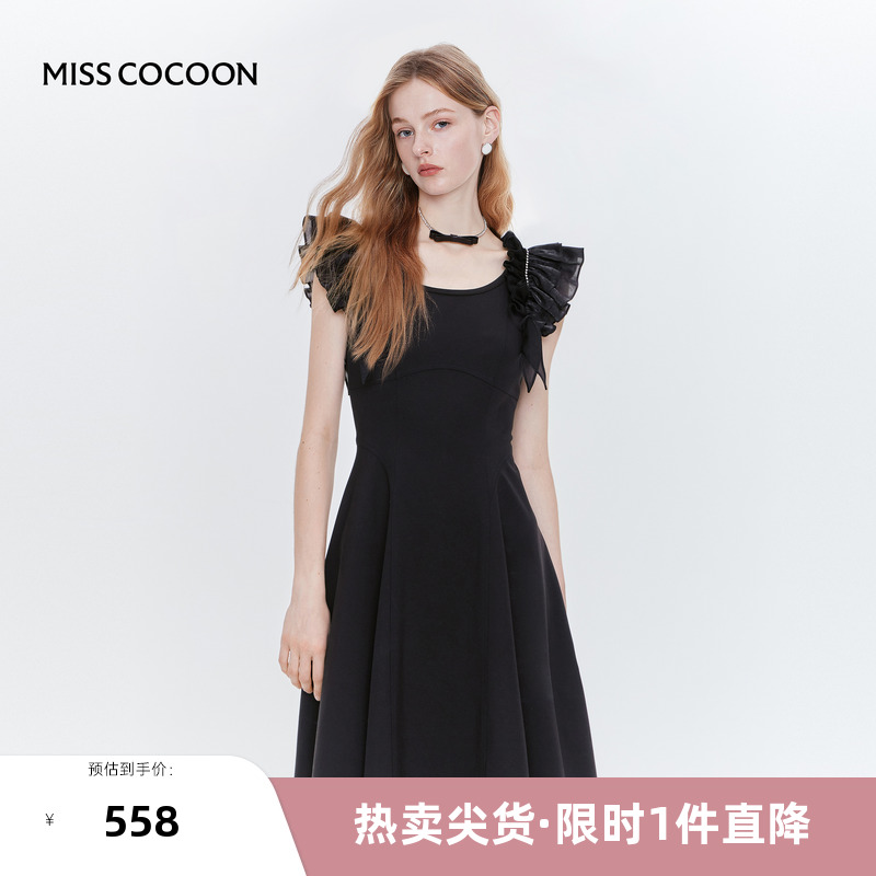 MISS COCOON可可尼收腰小黑裙2025夏季新款无袖小礼裙醋酸连衣裙