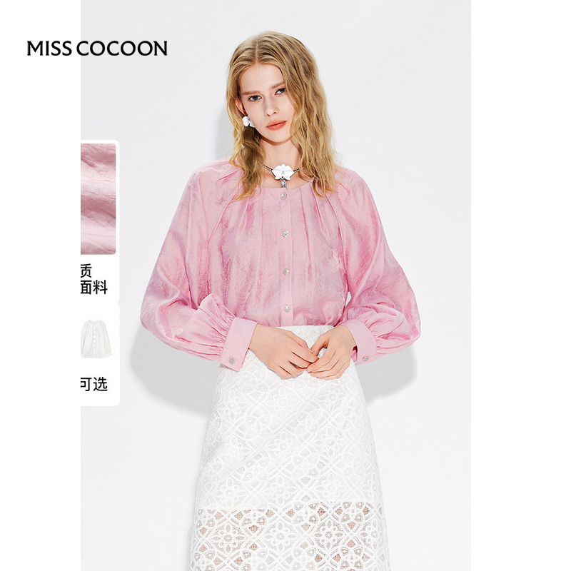 【呼呼专享】MISSCOCOON新款打褶插肩袖天丝提花慵懒风衬衫