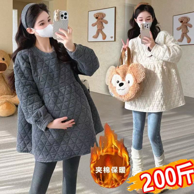 孕妇装卫衣2025秋冬加绒保暖上衣