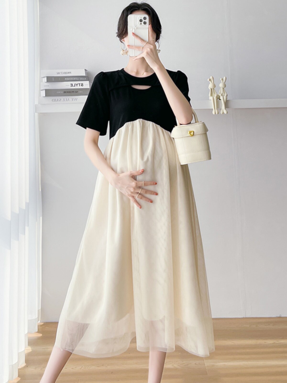 PLUS SIZE MATERNITY DRESS SUMMER NEW PREGNANCY LOOSE FASHION FOREIGN FASHIONABLE MOM CHIFFON SKIRT 200 POUNDS