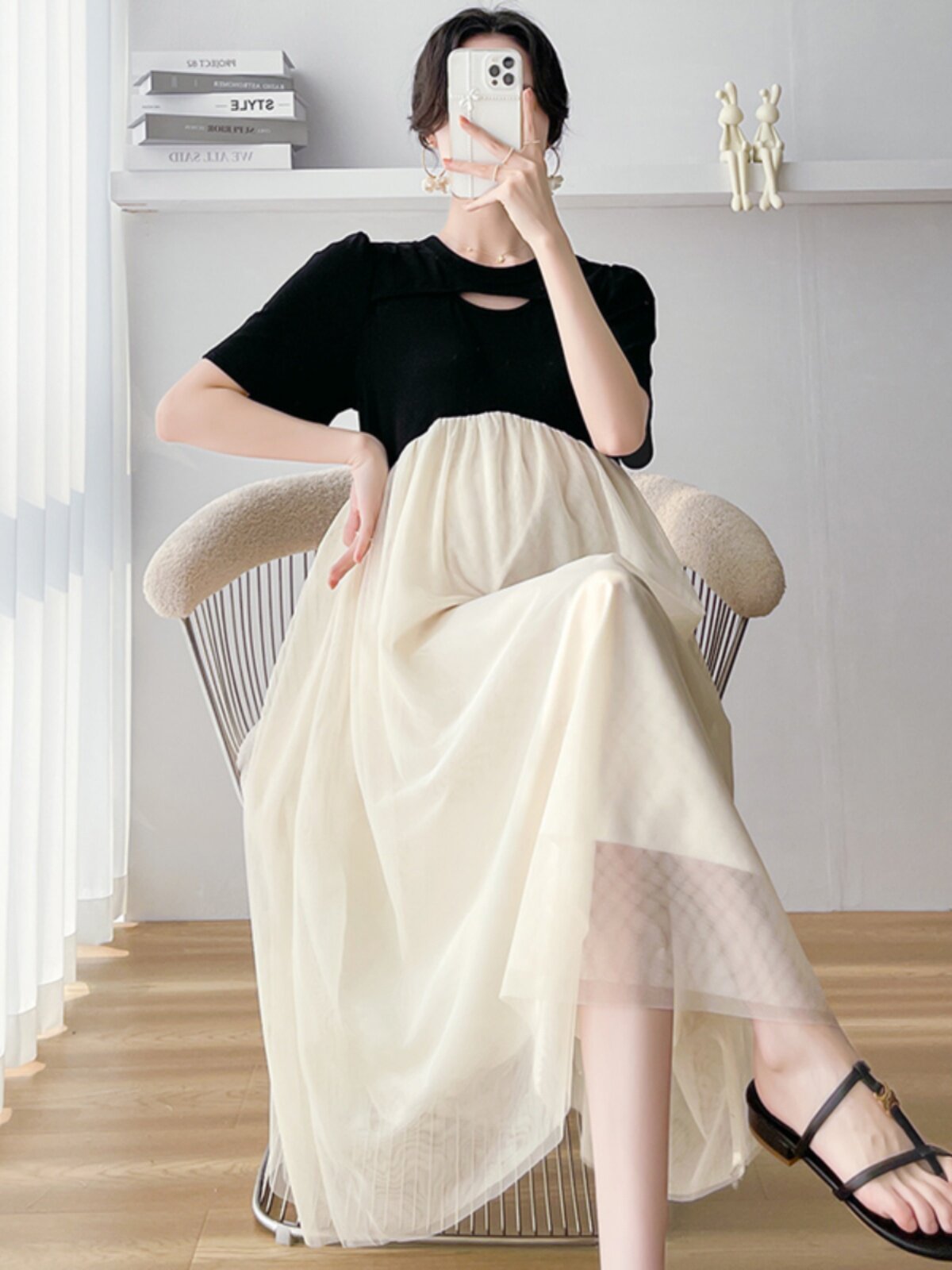 PLUS SIZE MATERNITY DRESS SUMMER NEW PREGNANCY LOOSE FASHION FOREIGN FASHIONABLE MOM CHIFFON SKIRT 200 POUNDS