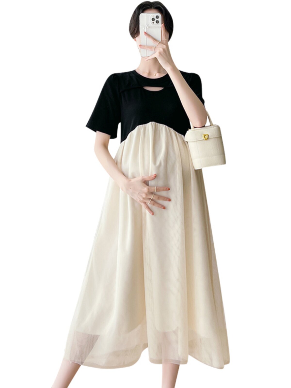 PLUS SIZE MATERNITY DRESS SUMMER NEW PREGNANCY LOOSE FASHION FOREIGN FASHIONABLE MOM CHIFFON SKIRT 200 POUNDS