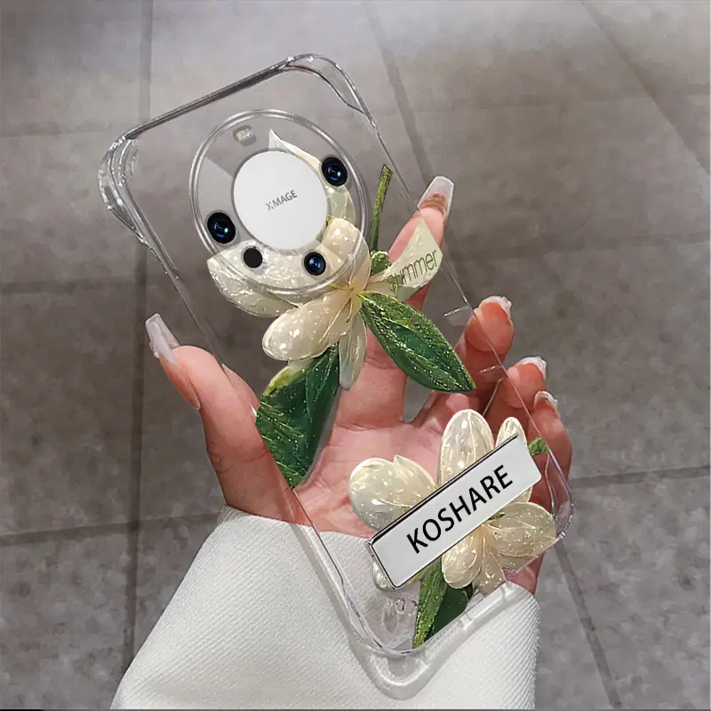 适用华为Mate60Pro荣耀90/100透明无边框nova8/9Pro绿色水晶花mate40/50pro防摔p60pro新款手机壳X40保护套