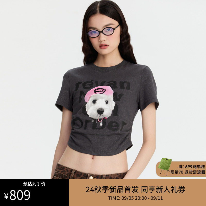 REVAN芮范2024秋季新品设计师款甜酷西高地狗狗印花T恤RM71001373