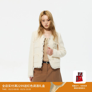 REVAN芮范设计师款 徽章刺绣钉珠米白色小香风外套RK10105235