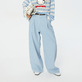 REVAN芮范设计师款 复古文艺感蓝白格纹印花牛仔裤 RK11302196