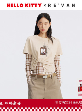 REVAN芮范HelloKitty吊牌格纹内搭扭结T恤RL71001006