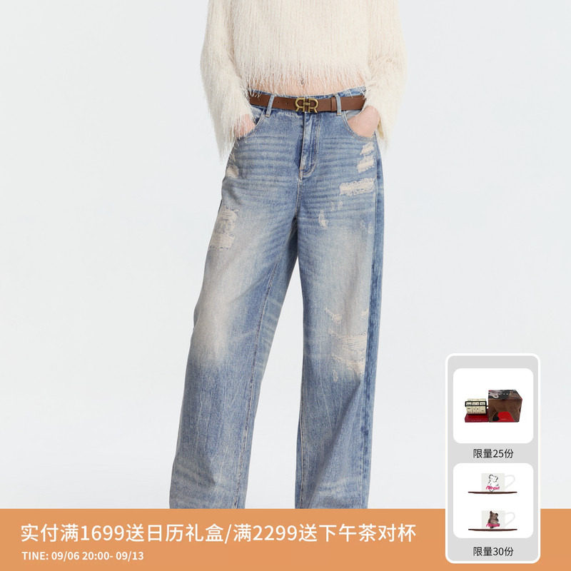 REVAN芮范设计师款酷感仿真破洞牛仔裤RM91302130图片