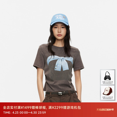 REVAN芮范设计师款俏皮感假两件系带蝴蝶结图案T恤RK31001044