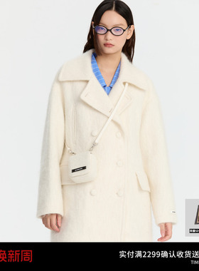 REVAN芮范设计师款飒爽米白包包长大衣RM90302097