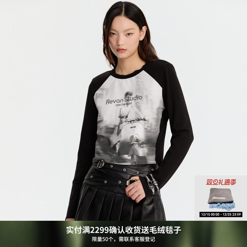 REVAN芮范设计师款趣味闪粉印手表长袖T恤RM91001087