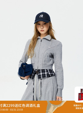 REVAN芮范设计师款撞色格纹拼接百搭卫衣外套RK10105039