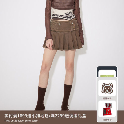 REVAN芮范设计师款美拉德宽腰头牛仔短裙RM31502281