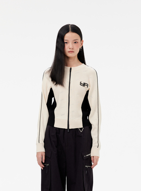 REVAN芮范设计师款运动风拼接毛衣短开衫RM10106254