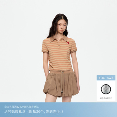 REVAN芮范设计师款甜酷感小刺绣卡其条纹polo套装RK72403255