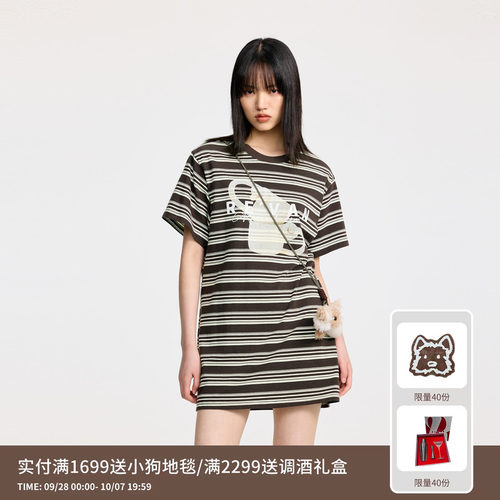 REVAN芮范设计师款咖啡杯印花T恤连衣裙RL31101142