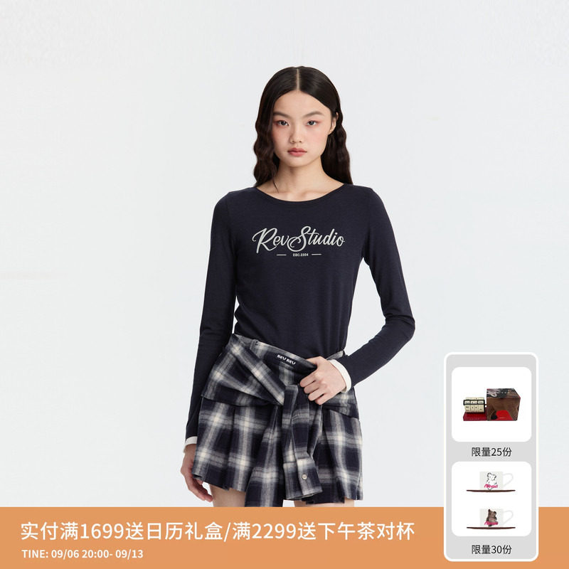 REVAN芮范设计师款质感藏青假两件长袖T恤RM91001088图片