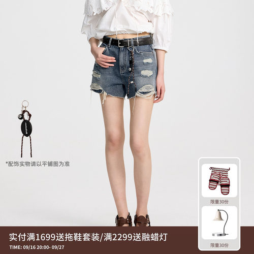 REVAN芮范设计师款耳机盒挂坠牛仔短裤RL31307098