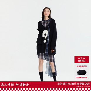 REVAN芮范质感两件套毛衣藏青格纹连衣裙RM91101379