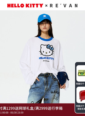 【马上红系列】REVAN芮范HelloKitty清新蓝白长袖T恤RK11001320