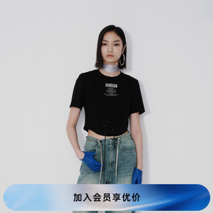 設計師款 甜酷少女綁帶黑色T恤RM71001007 新品 REVAN芮范2024秋季