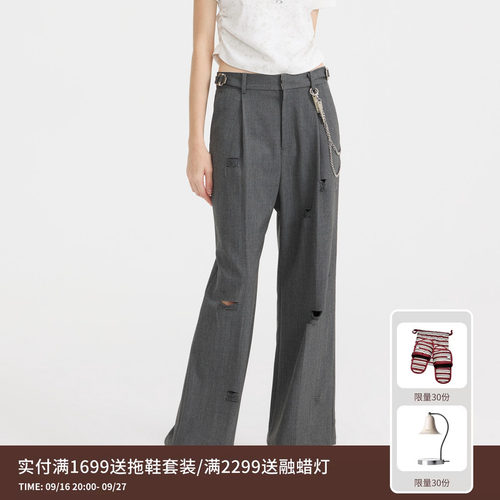 REVAN芮范设计师款休闲风破洞西装长裤RL11301103
