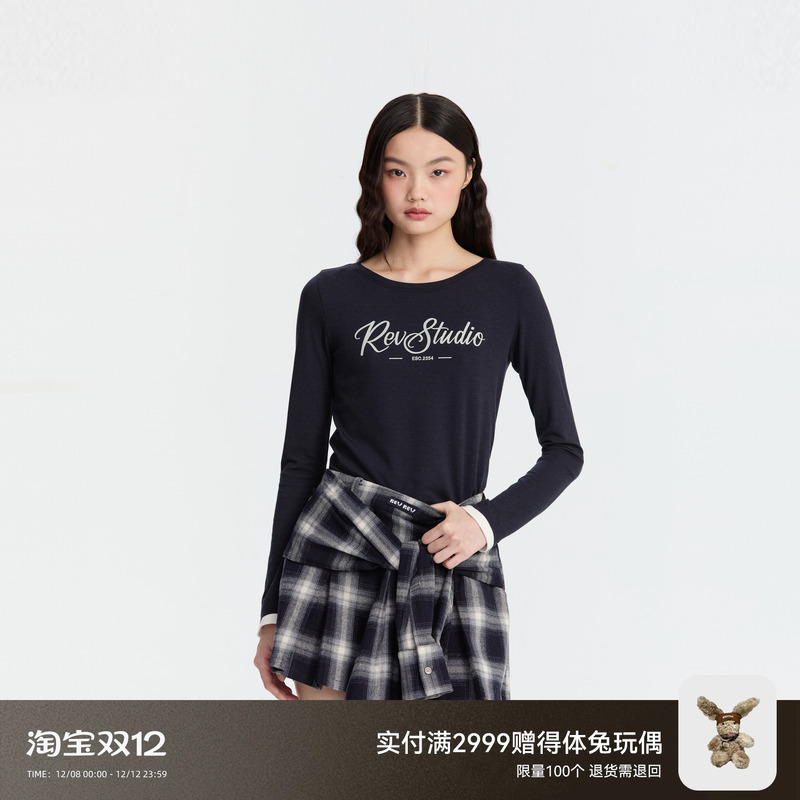 REVAN芮范设计师款质感藏青假两件长袖T恤RM91001088