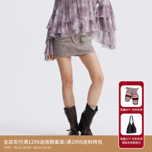 REVAN芮范设计师款叛逆优雅粉紫牛仔短裙RL71502309
