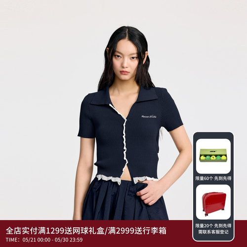 REVAN芮范设计师款荷叶边露背拼接针织衫RL30601319