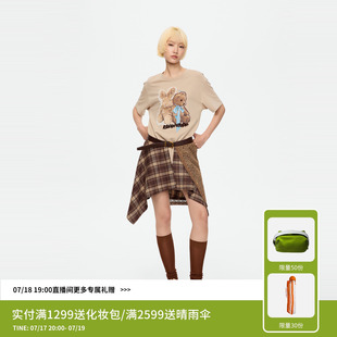 REVAN芮范设计师款趣味抱抱熊格纹屁帘两件套连衣裙RK71101350