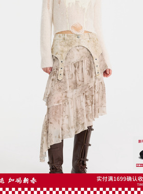 REVAN芮范设计师款蛇与玫瑰印花半裙RL11506157