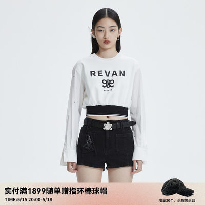 REVAN芮范2023春季新品设计师款运动风烫钻白色单衣RN10801075