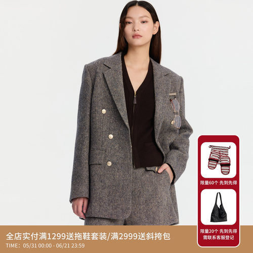 REVAN芮范知性眼镜西装式钢花呢大衣RM90302009