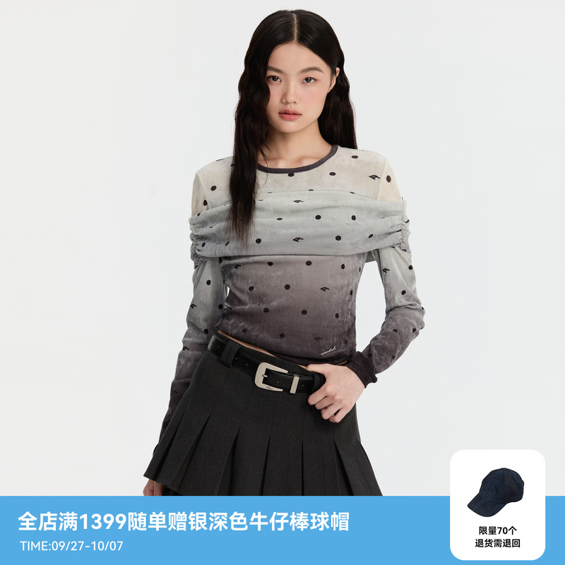REVAN芮范2024冬季新品设计师款波点灰色渐变印花单衣RM90801287