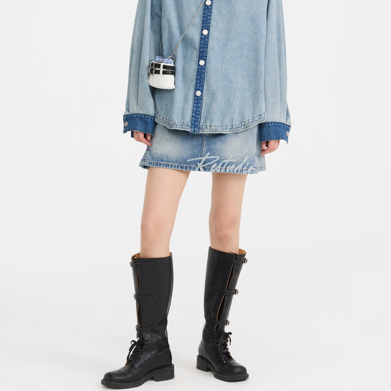 REVAN芮范设计师款摩登节奏感牛仔短裙RL11502141