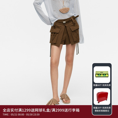 REVAN芮范设计师款百搭抽绳深棕工装口袋短裤RK31306161
