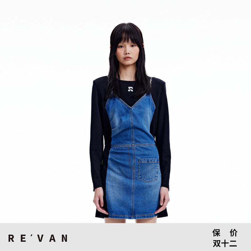 REVAN芮范设计师款甜酷风拼接卫衣连衣裙RN91101140