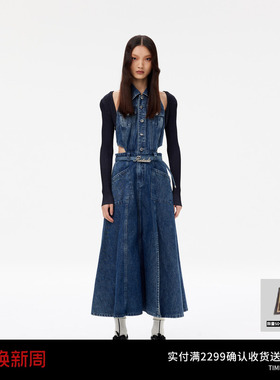 REVAN芮范设计师款复古坎肩牛仔连衣裙RM11102131