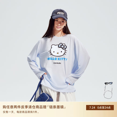 REVAN芮范HelloKitty蝴蝶结浅蓝长袖T恤RL91001593
