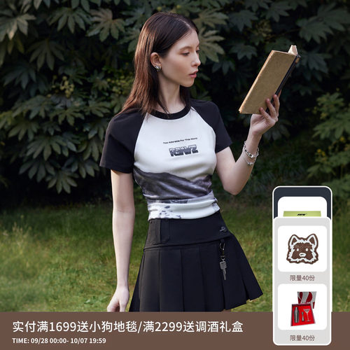 REVAN芮范设计师款玩趣缎面拼接插肩袖T恤RM31001079