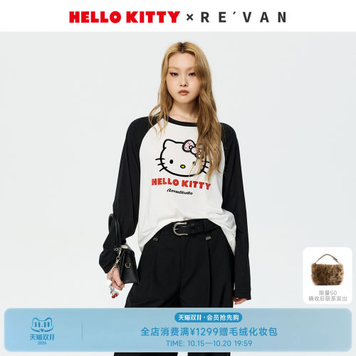 【马上红系列】REVAN芮范HelloKitty黑白插肩长袖T恤RK11001487