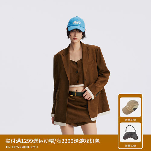 REVAN芮范设计师款复古时髦棕咖西装外套RL72601194